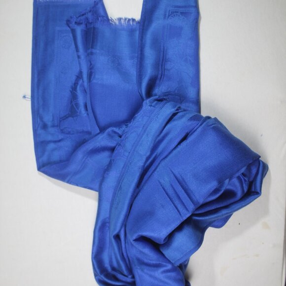 HERMES Scarf Shawl Wrap Stole 65% Cashmere 35% Silk Blue Used - Picture 10 of 14